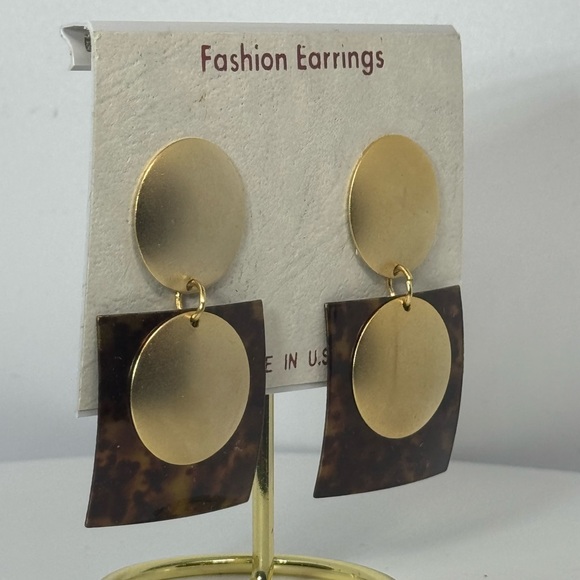 Bold Vintage Geometric Square Tortoiseshell Earrings – Made in U.S.A. - Picture 3 of 6